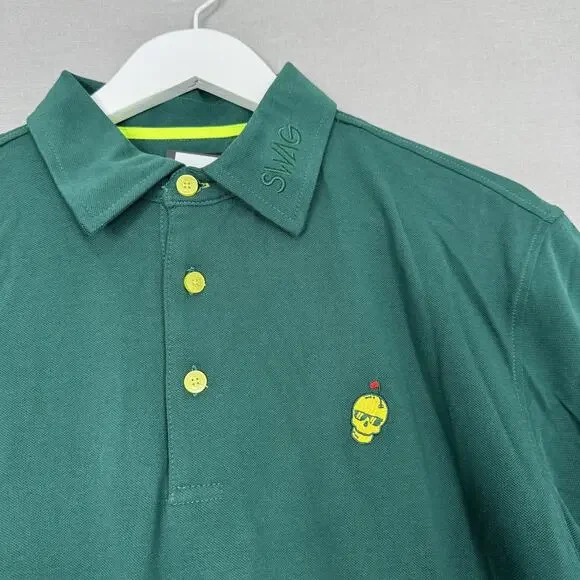 Swag Golf Masters Polo Shirt Mens Large Green Skull Logo Embroidered Performance - Picture 3 of 12